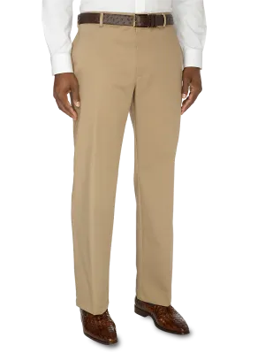 Non-Iron Cotton Chino Flat Front Pants - Dark Khaki