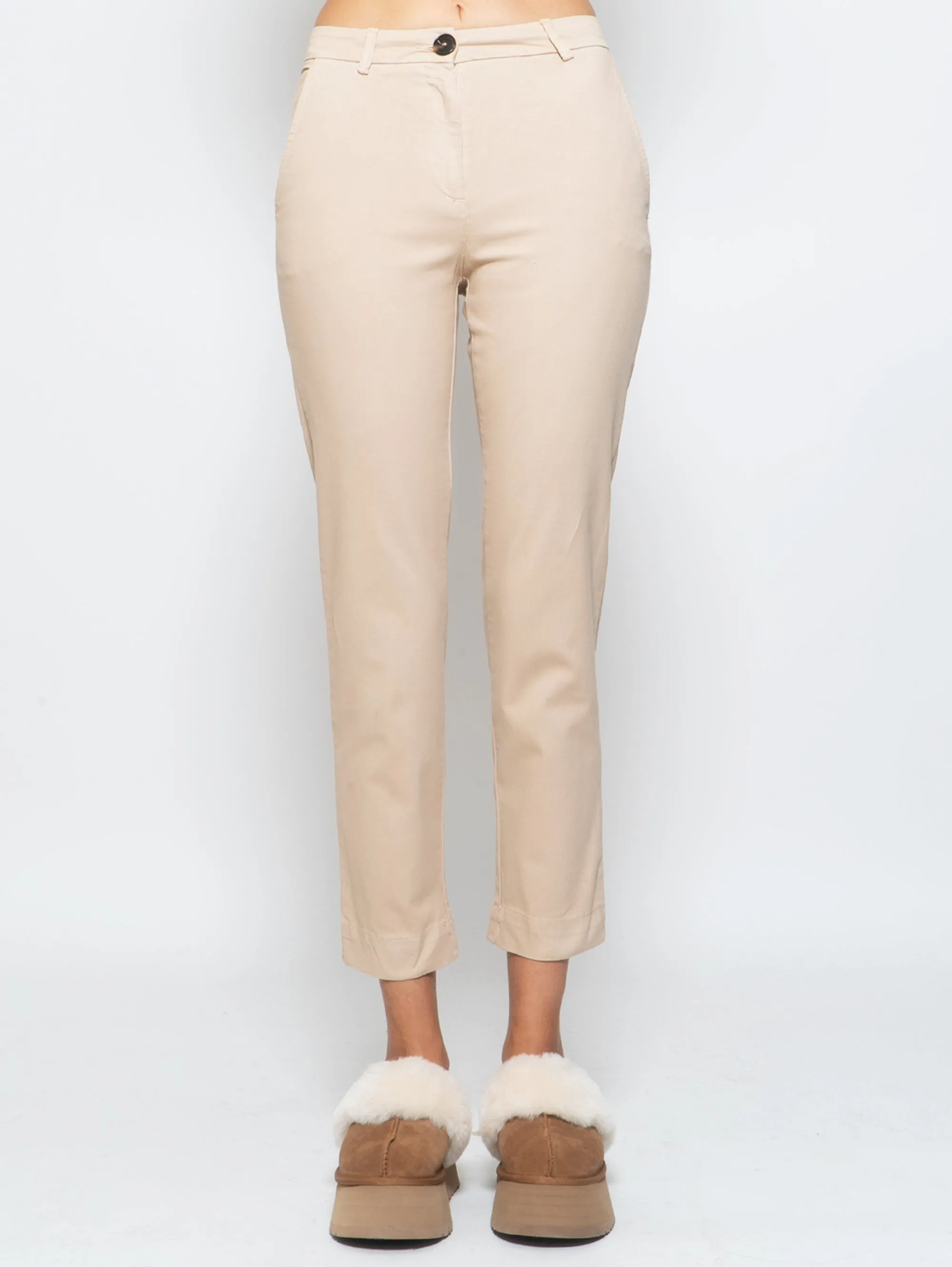 Pantalone Chino in Gabardina Stretch Beige