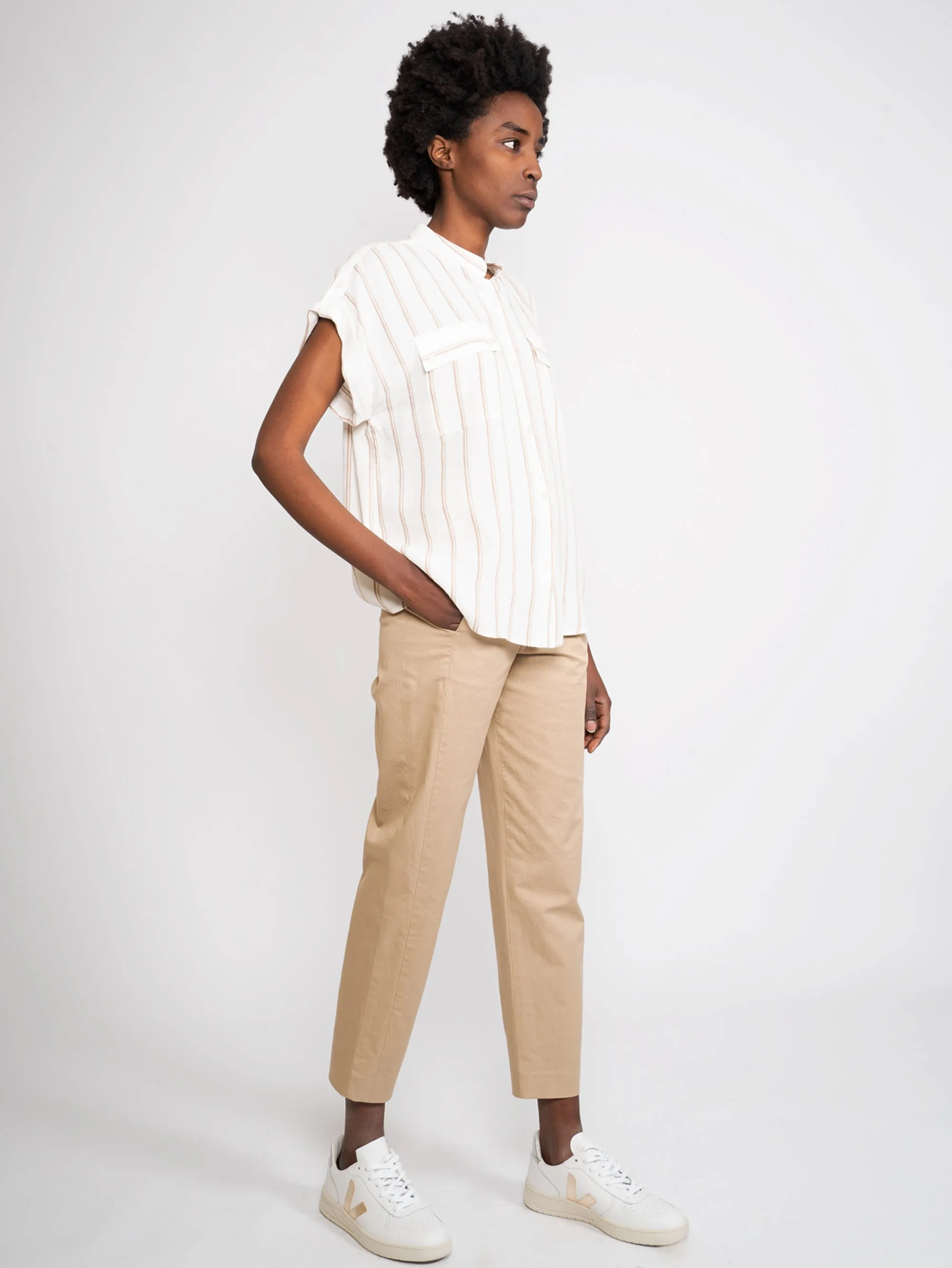 Pantaloni in Twill Elasticizzato Beige