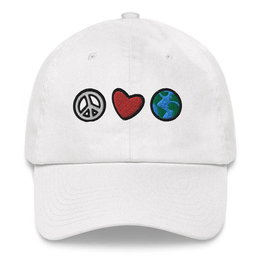 Peace Love Earth Embroidered Dad Hat