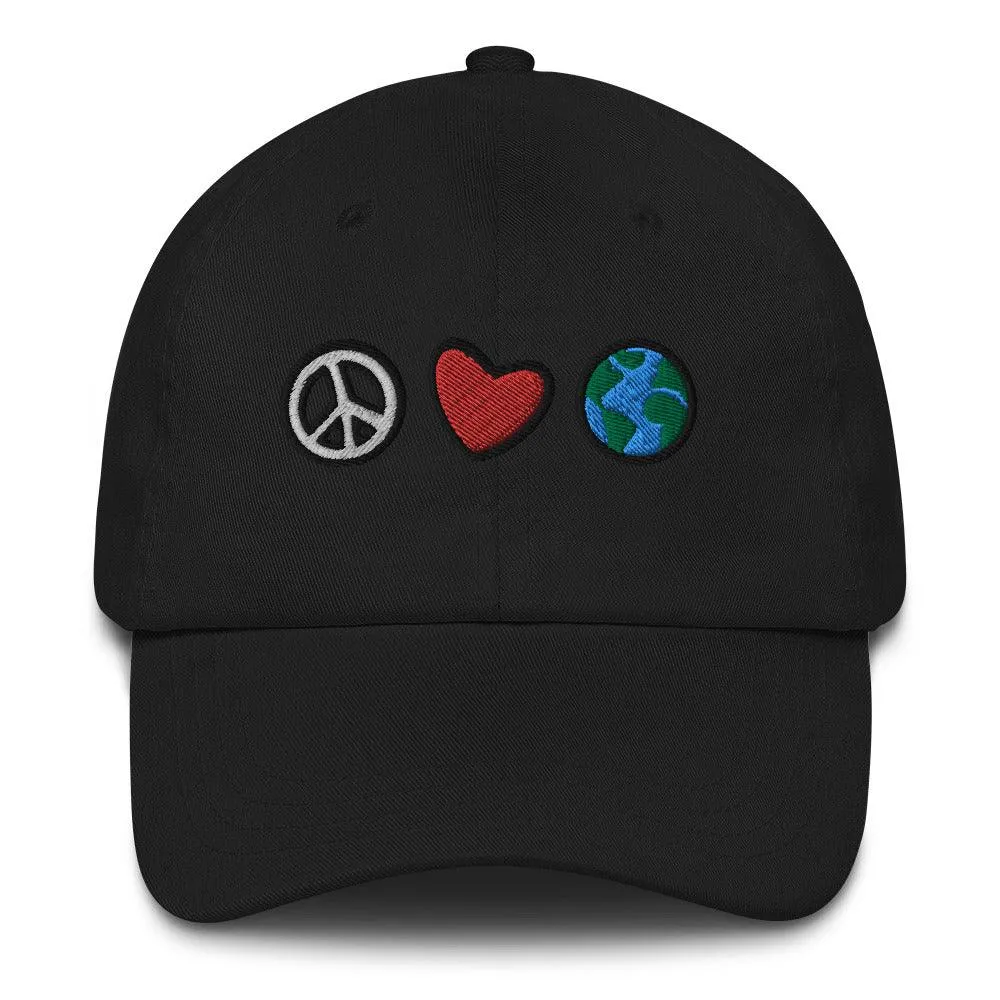 Peace Love Earth Embroidered Dad Hat