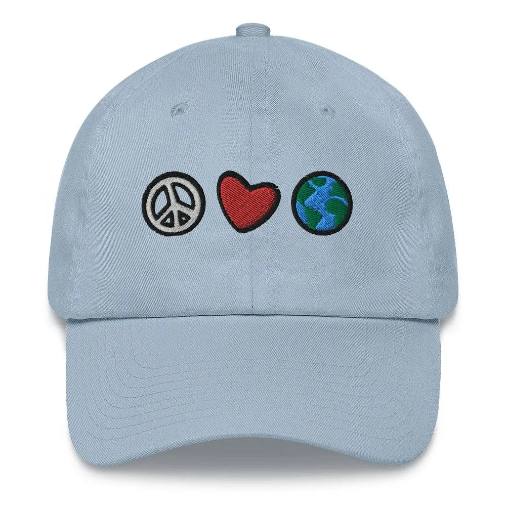 Peace Love Earth Embroidered Dad Hat