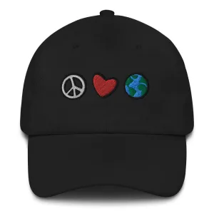 Peace Love Earth Embroidered Dad Hat