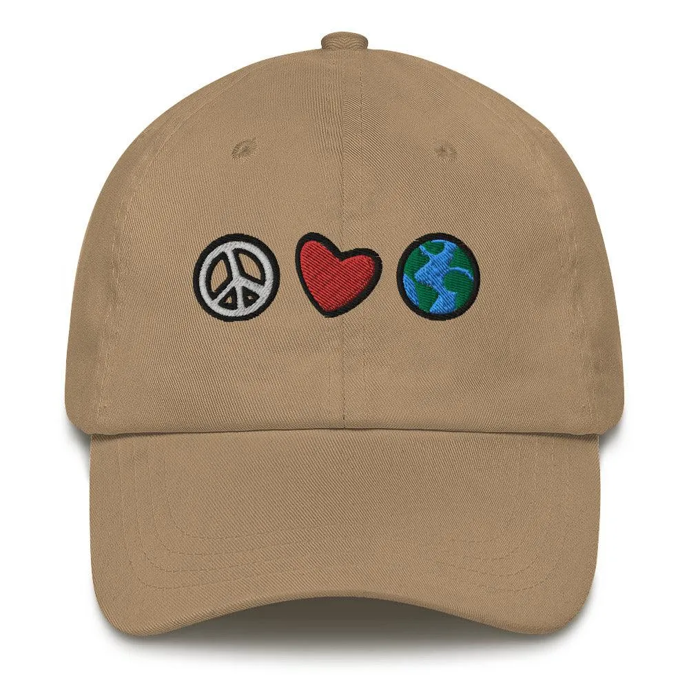 Peace Love Earth Embroidered Dad Hat