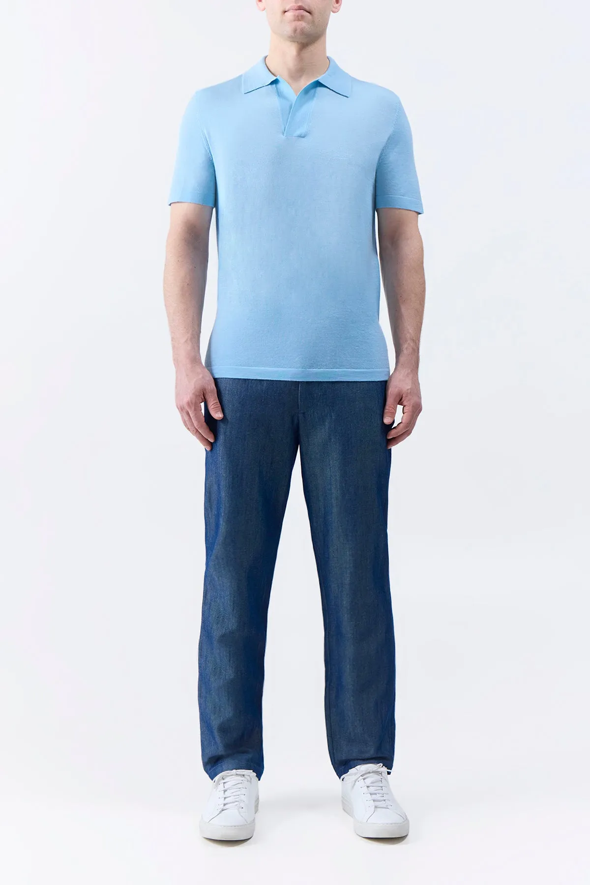 Rhys Pant in Deep Fluorite Blue Virgin Wool Linen Twill