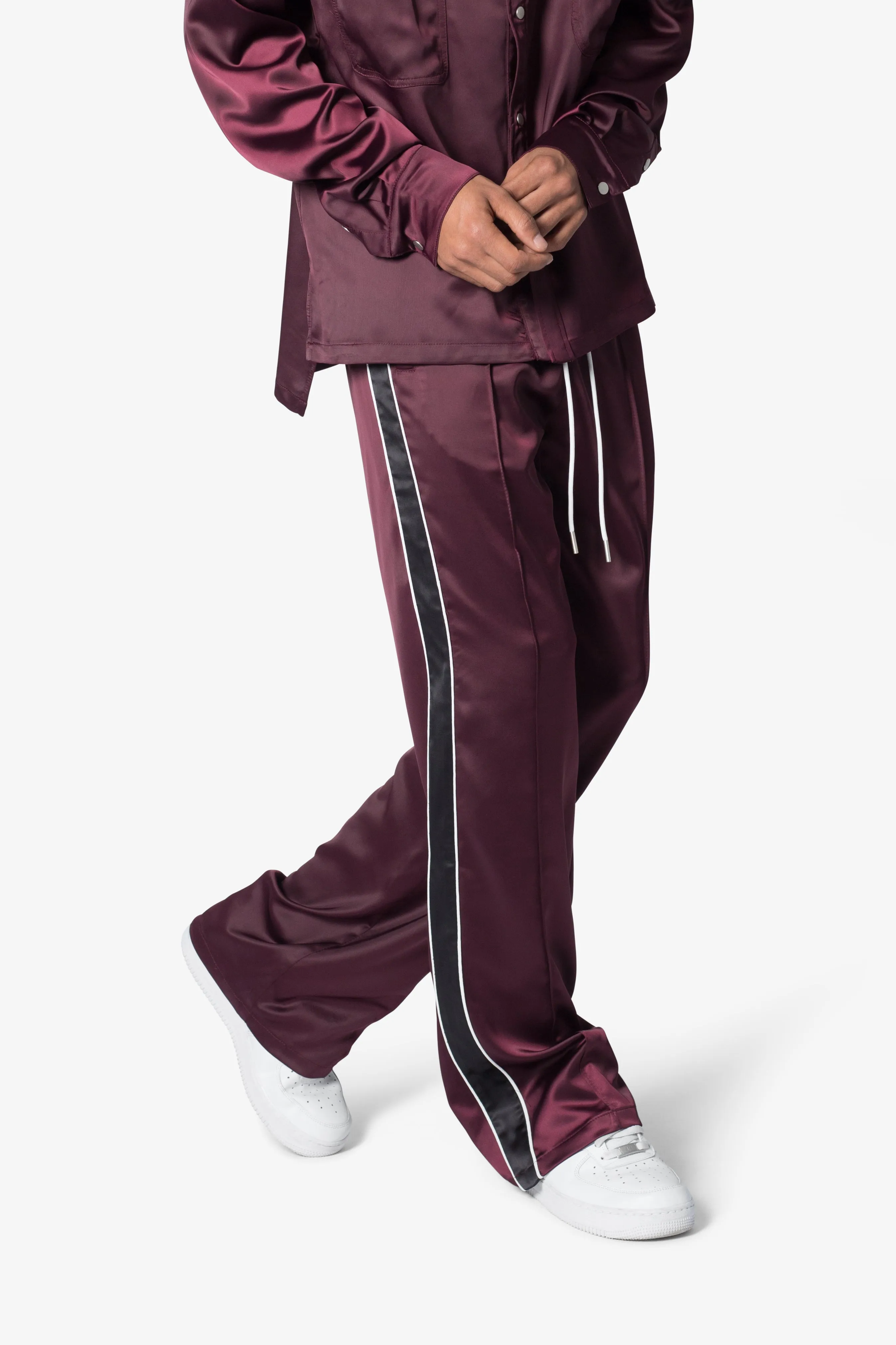 Satin Track Pants - Burgundy