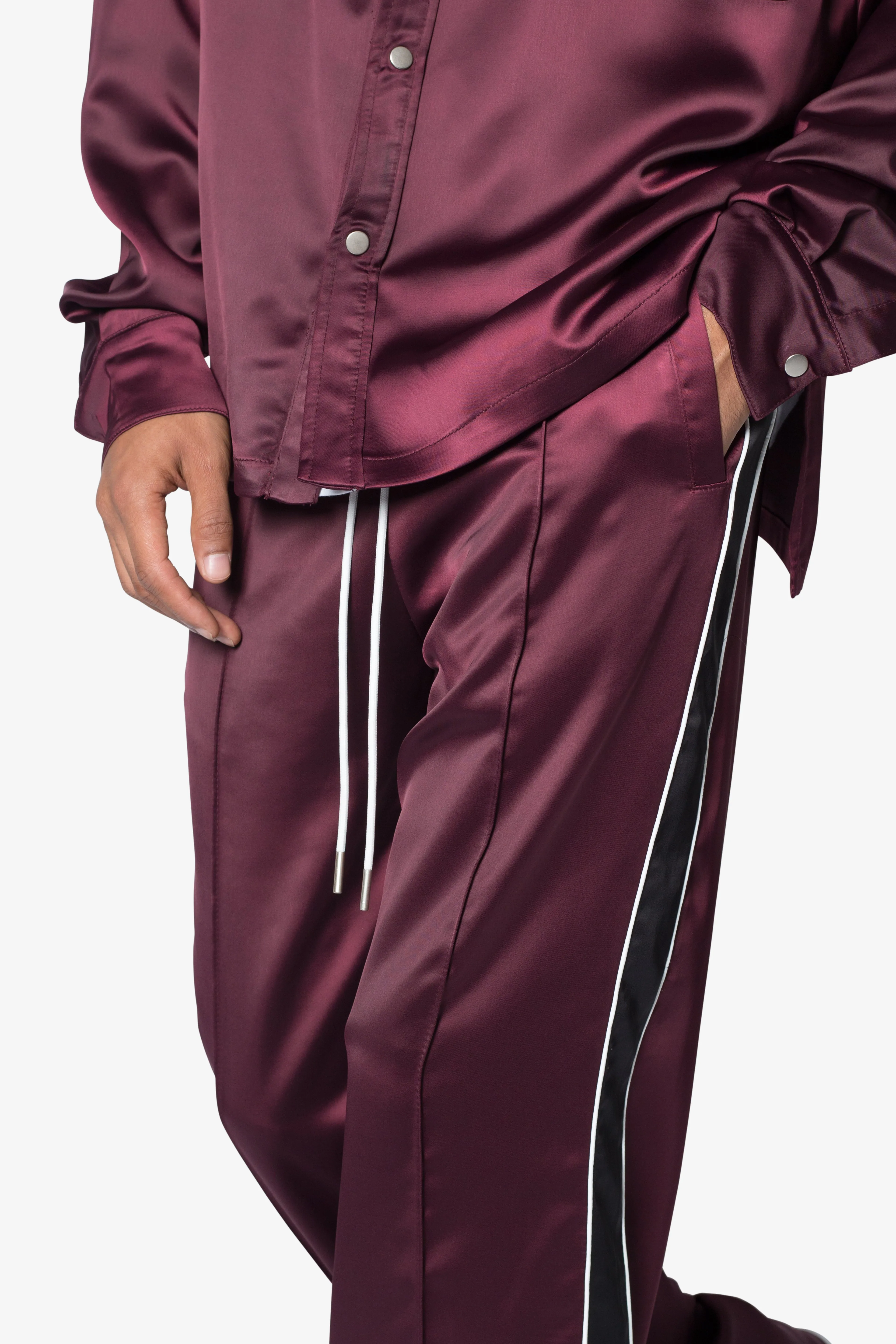 Satin Track Pants - Burgundy