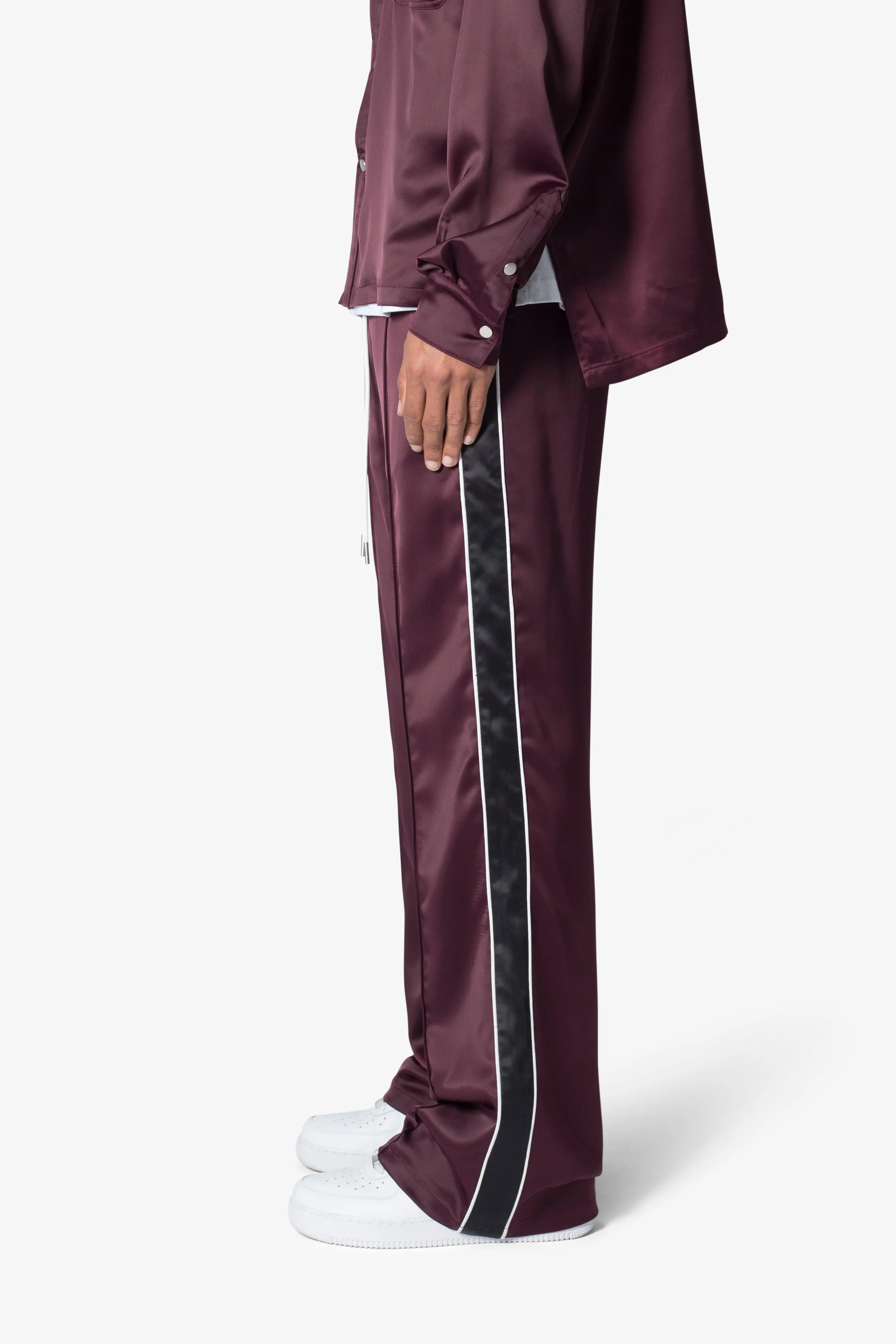 Satin Track Pants - Burgundy