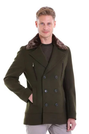 Slim Fit Cachet Double Breasted Khaki Wool Blend Coat