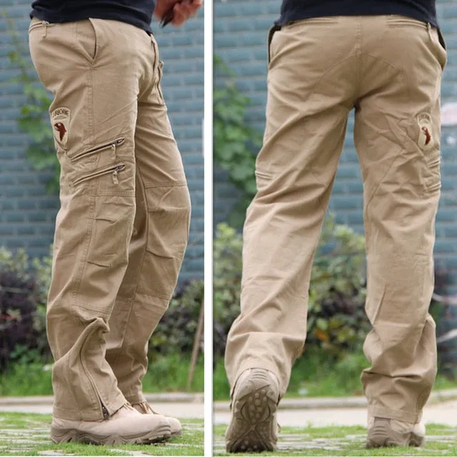 Tactical Pants Army Male Camo Jogger Plus Size Cotton Trousers Many Pocket Zip Military Style Camouflage Black Men's Cargo Pants