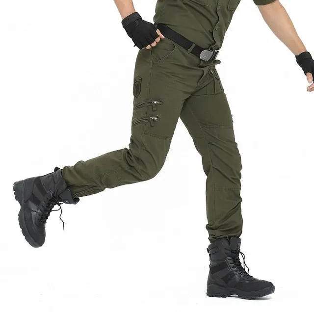 Tactical Pants Army Male Camo Jogger Plus Size Cotton Trousers Many Pocket Zip Military Style Camouflage Black Men's Cargo Pants