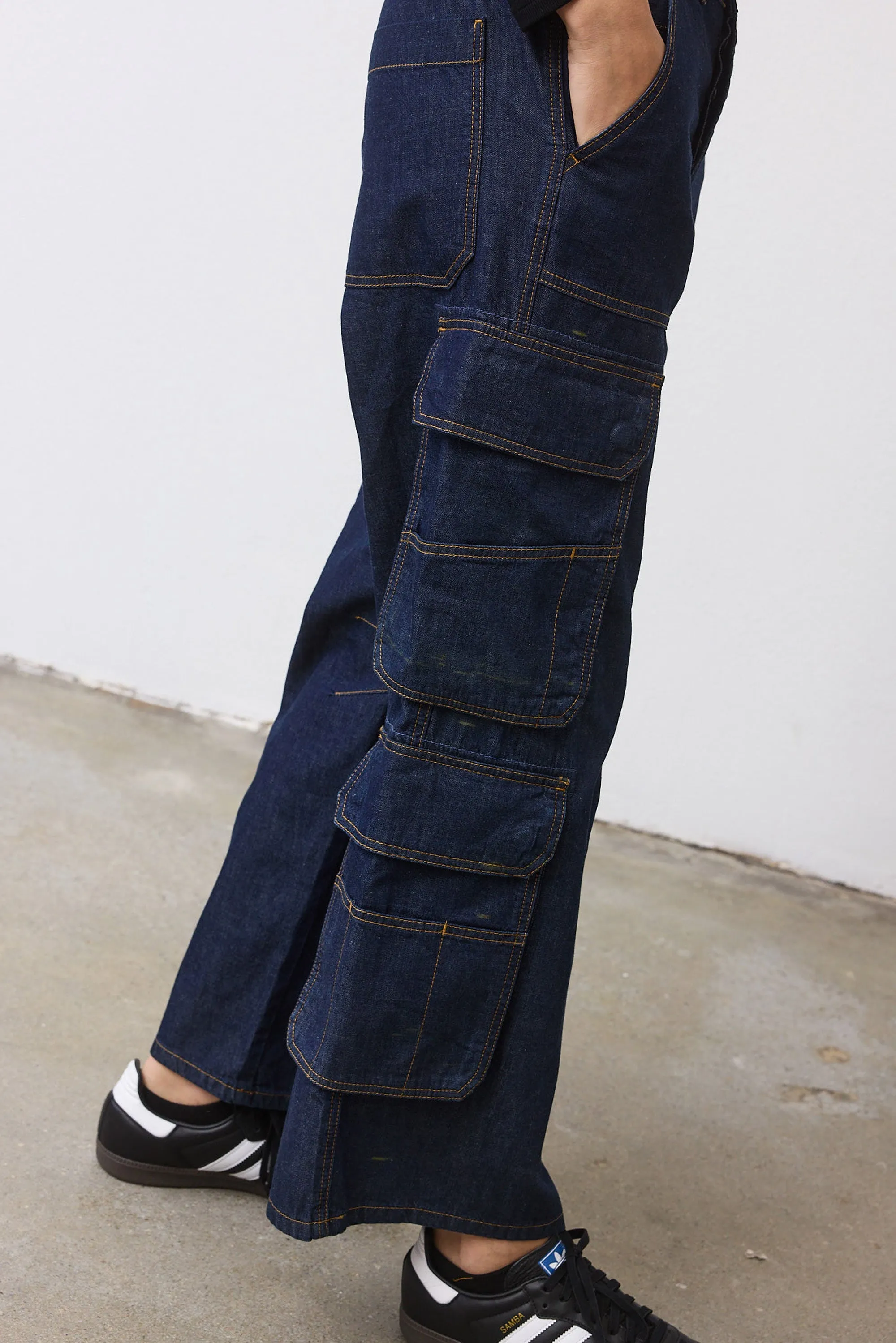 The Petite Off Duty Light Denim Cargo Pants