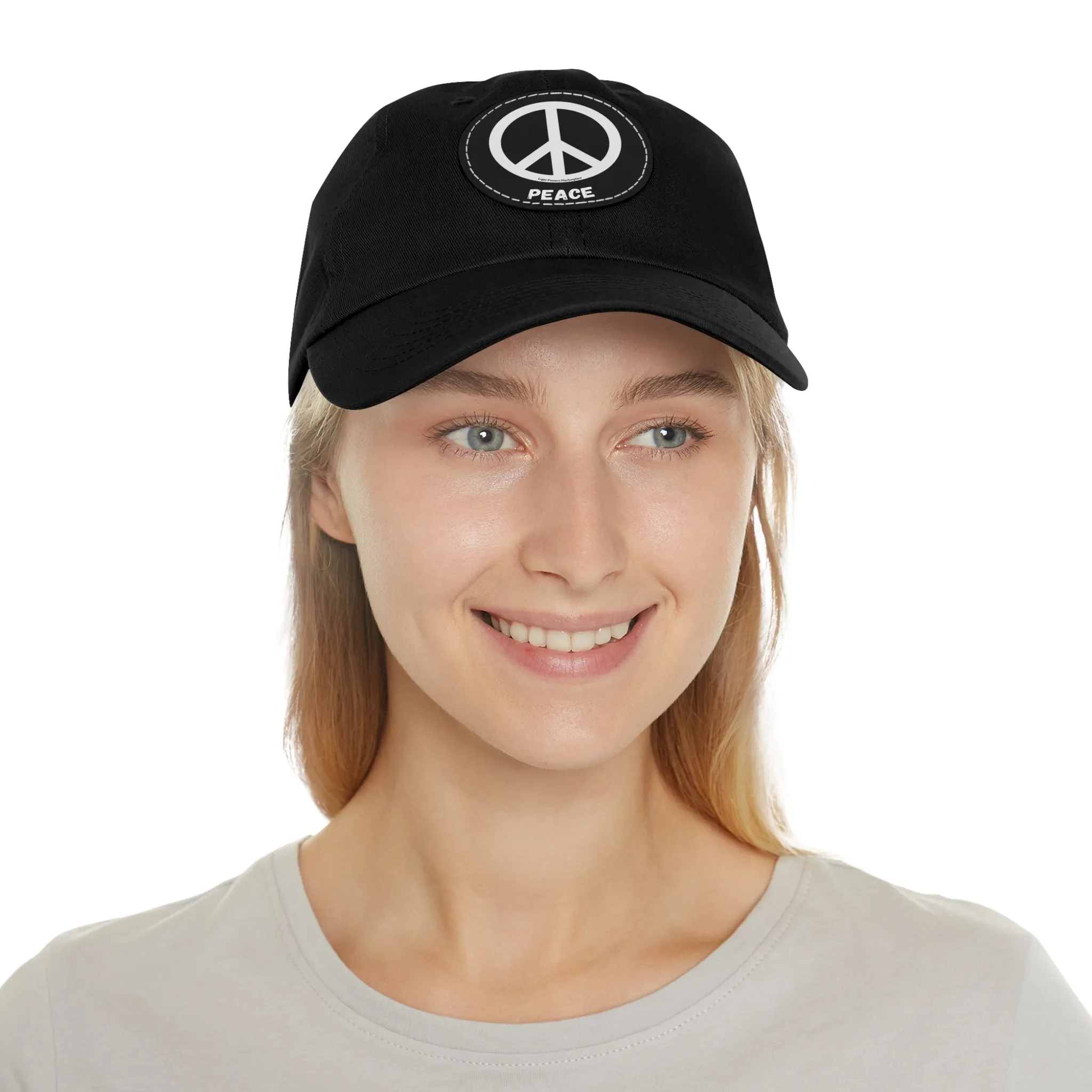 Unisex Hat with Leather Patch (Round) Peace Symbol black and white Cool Stuff Accessories