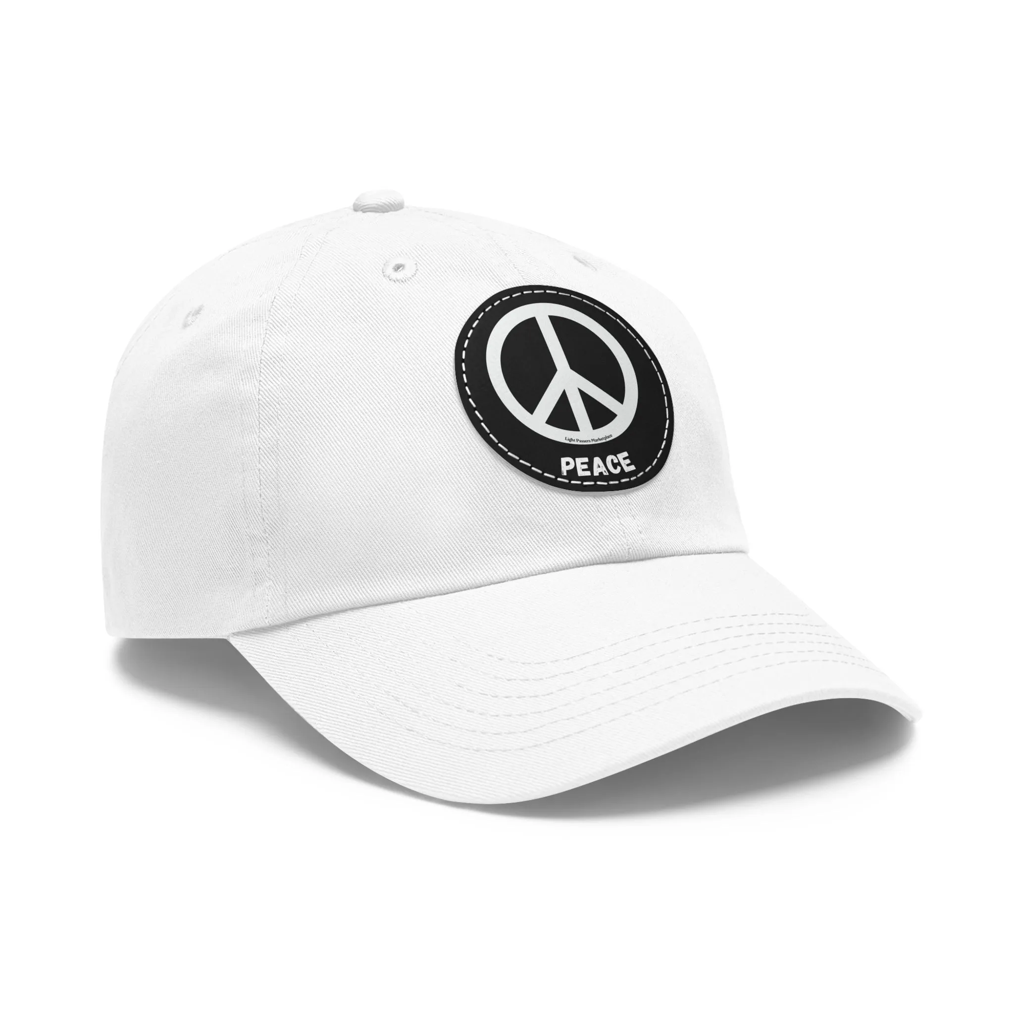 Unisex Hat with Leather Patch (Round) Peace Symbol black and white Cool Stuff Accessories