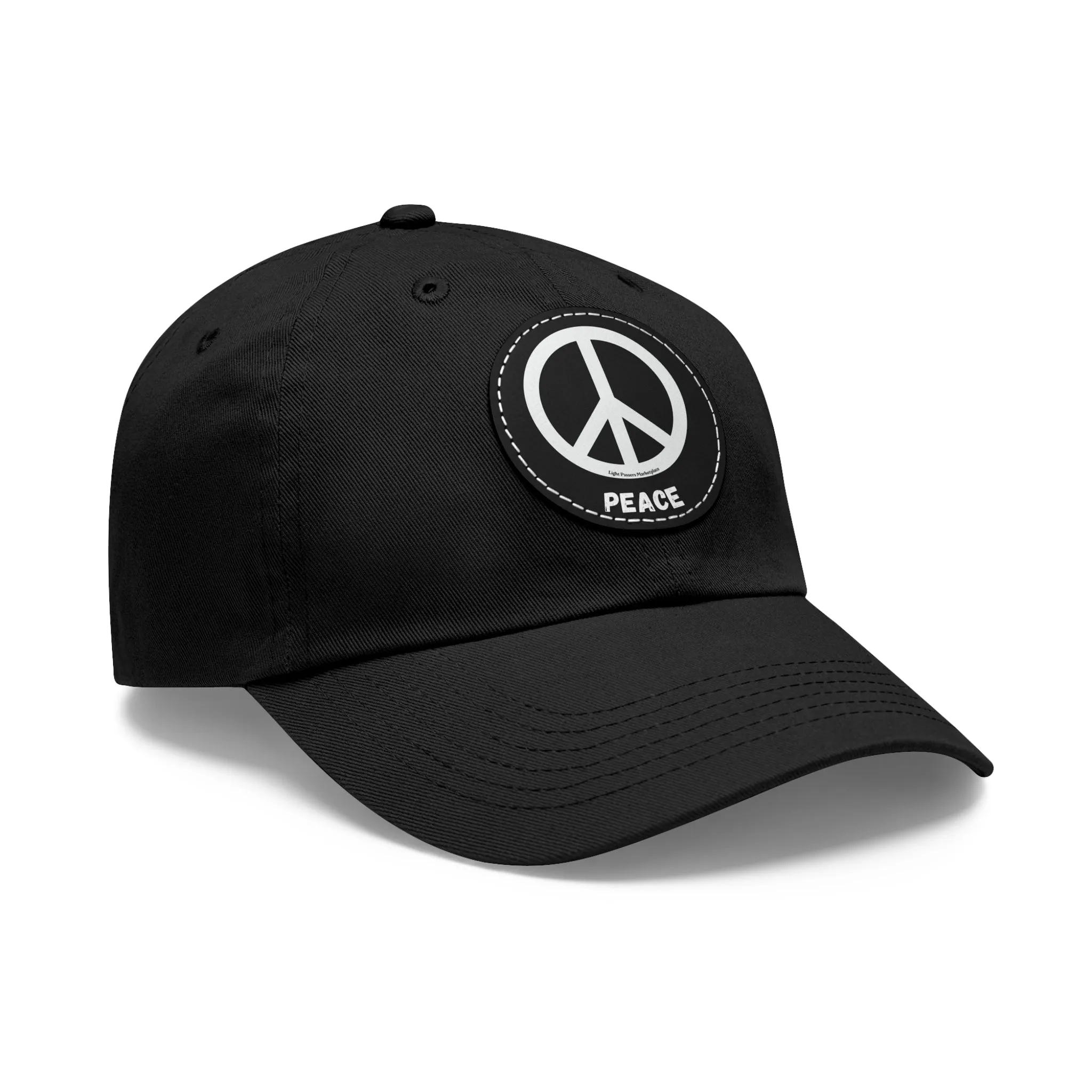 Unisex Hat with Leather Patch (Round) Peace Symbol black and white Cool Stuff Accessories