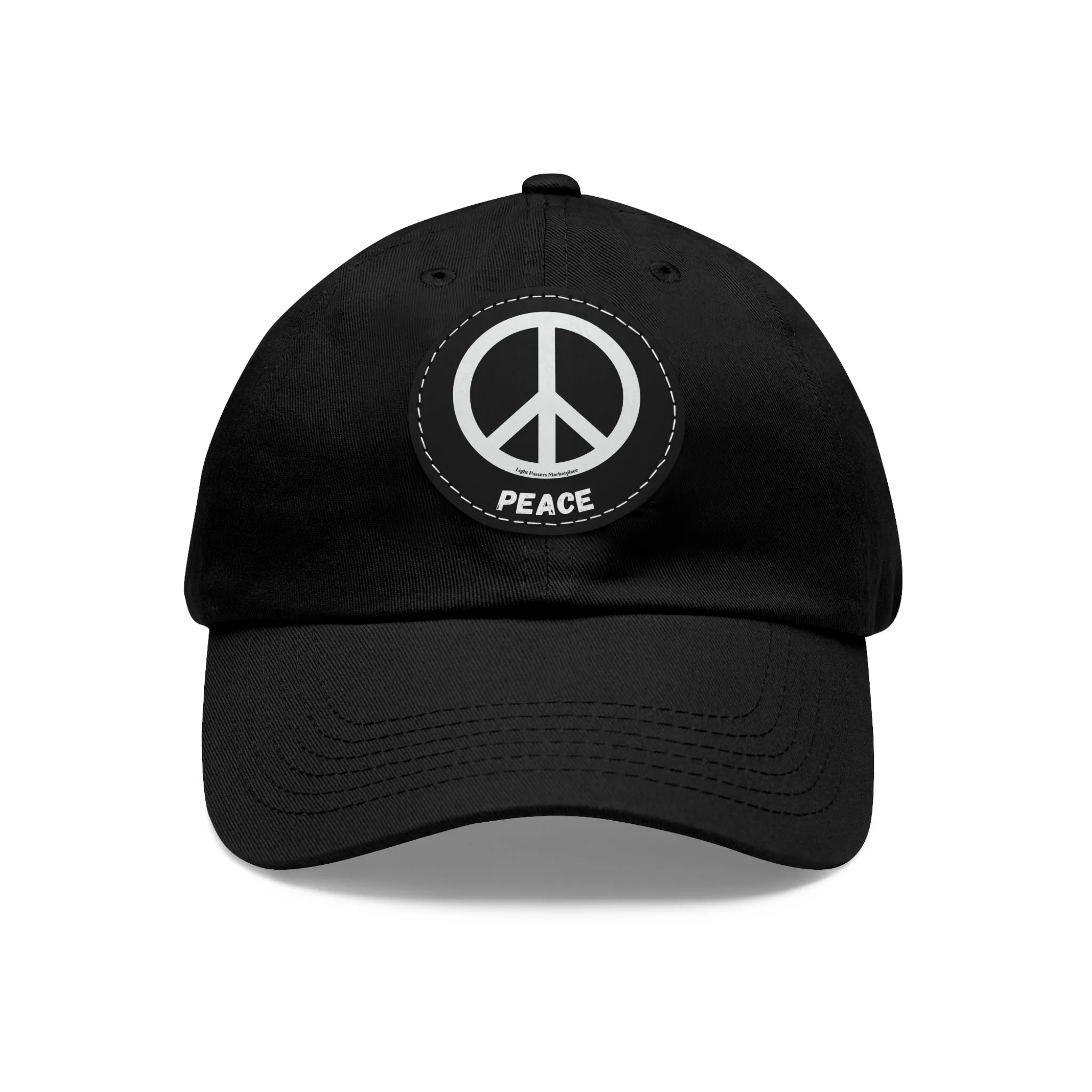 Unisex Hat with Leather Patch (Round) Peace Symbol black and white Cool Stuff Accessories