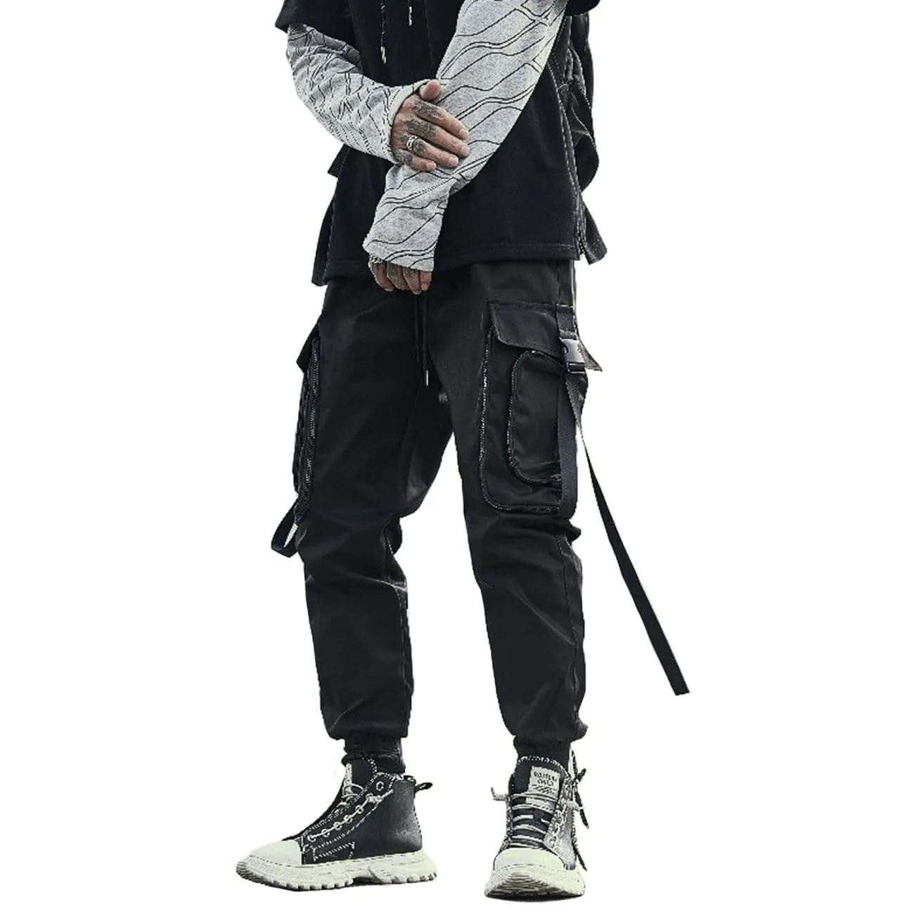 WLS Techwear Ribbons Zipper Pockets Cargo Pants