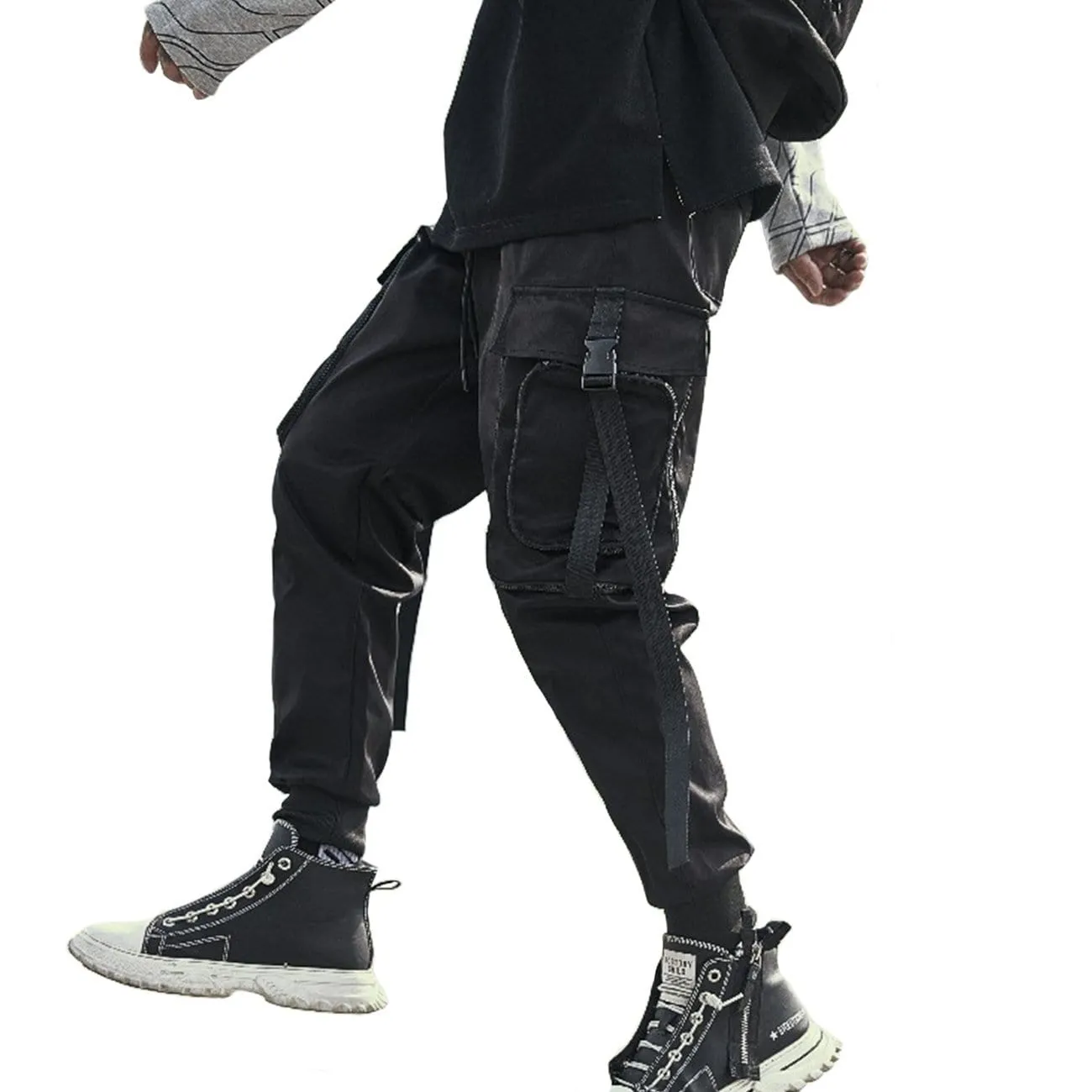 WLS Techwear Ribbons Zipper Pockets Cargo Pants