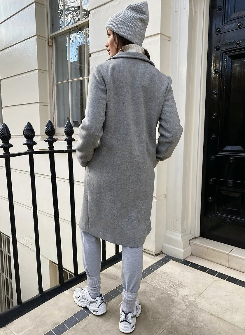 Women Wool Long Coat Gray Color Style