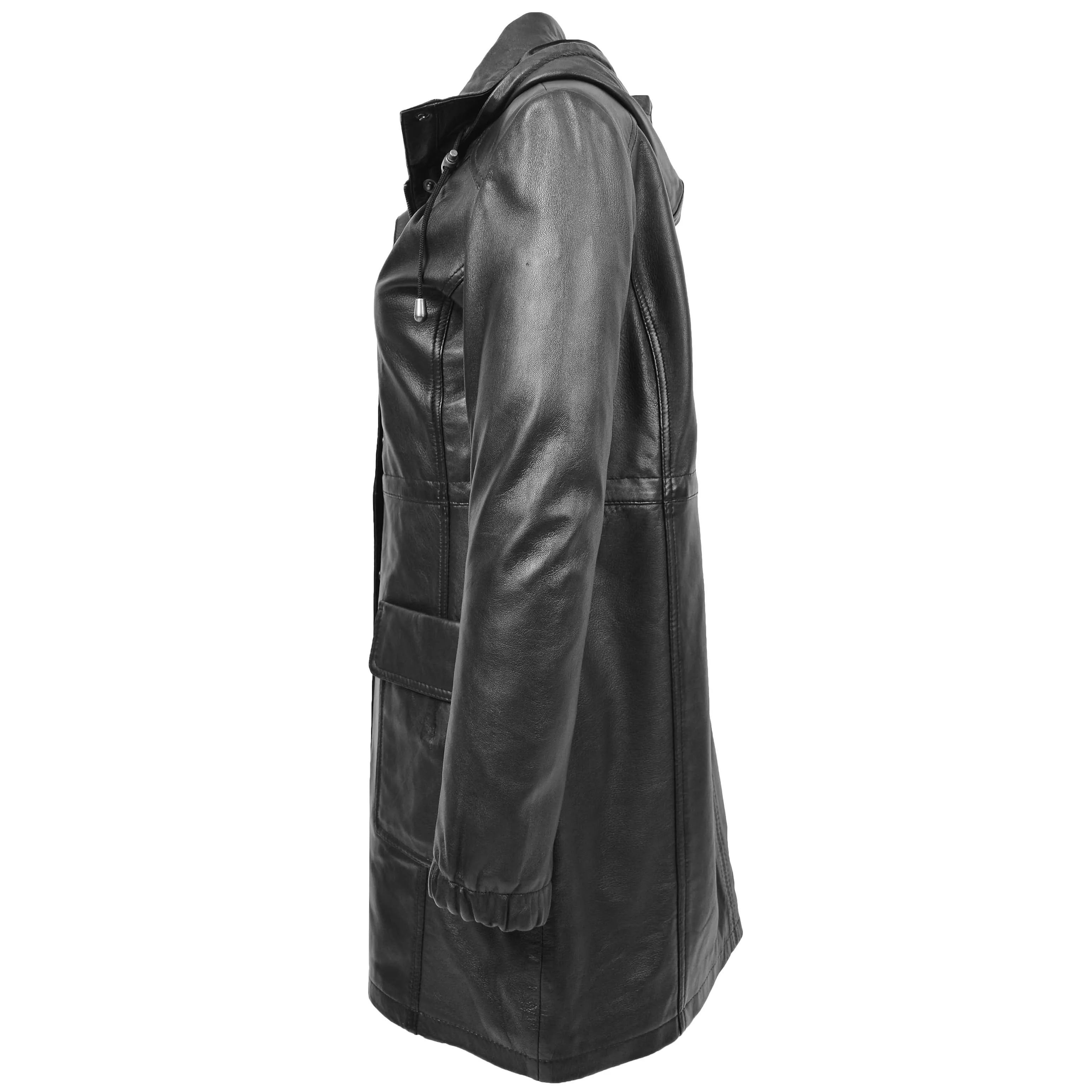 Womens 3/4 Length Leather Duffle Coat Kyra Black