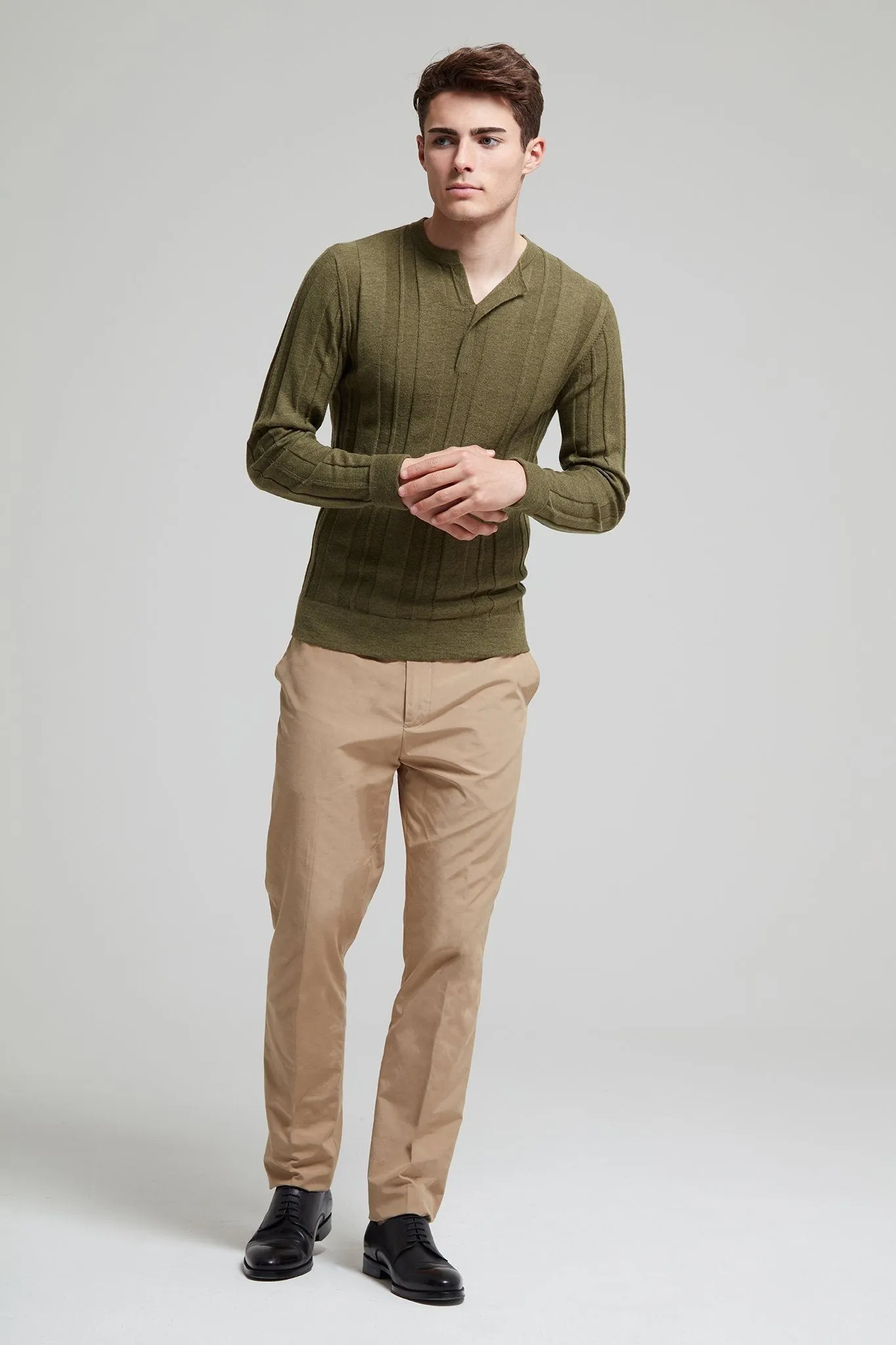 Wool-Cotton Blend Ribbed Sweater